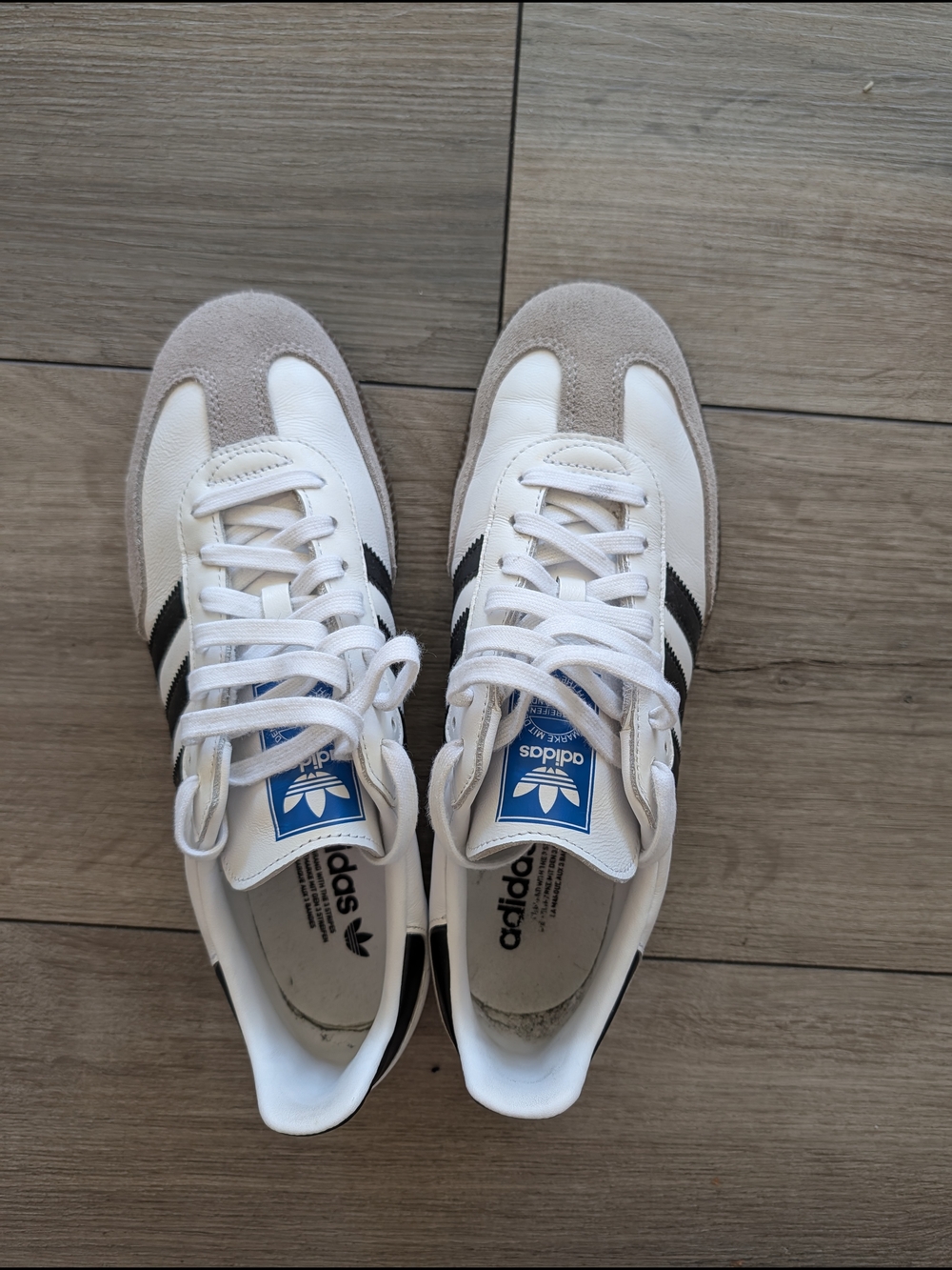 Adidas Samba Men’s Classic White Sneakers with Black Stripes, Size 9.5